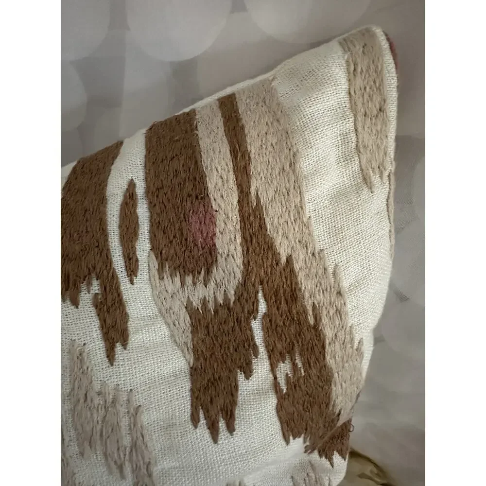 Williams Sonoma Istanbul Ikat Embroidered Accent Pillow Cover Coral Beige SET 2